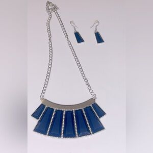 Navy and silver necklace with matching earrings